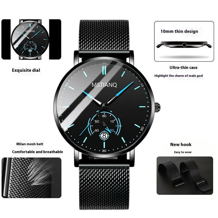 Trade Watch Stylish Black Technology Belt Refined Steel Korean Casual Calendar