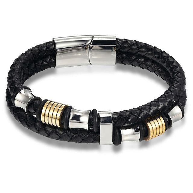 Men's multi-layer braided leather bracelet