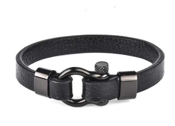 Titanium steel leather bracelet men