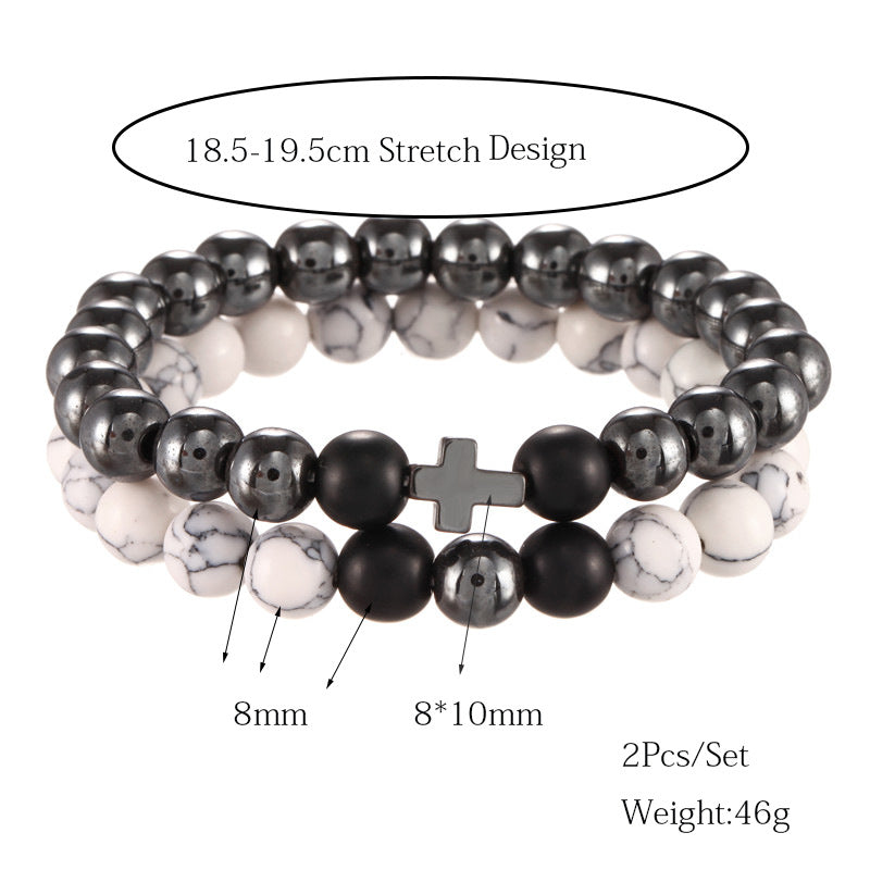 White-barked Pine Black Iron Bracelet Cross Elastic Two-piece Set