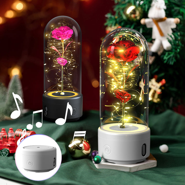 Creative 2 în 1 Flori de trandafir LED Light and Bluetooth Difuzor de Ziua Îndrăgostiților Cadou de Ziua Îndrăgostiților Rose Luminous Night Ornament în acoperire de sticlă