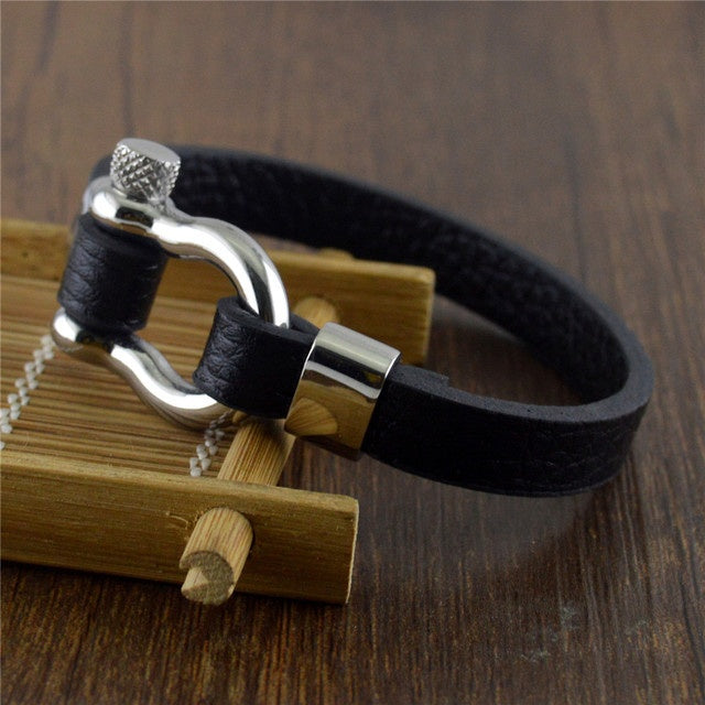 Titanium steel leather bracelet men