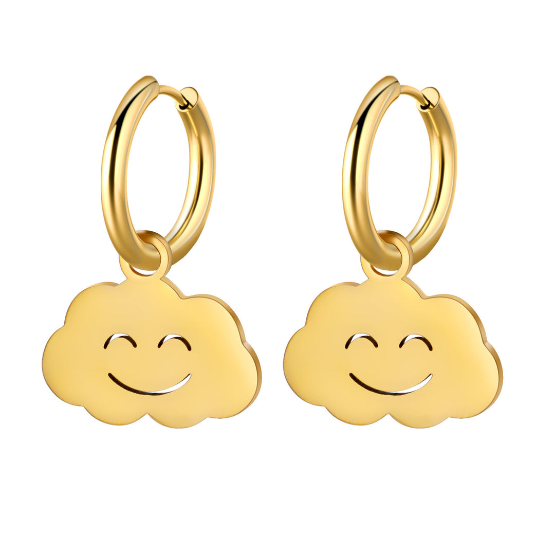 Cut Titanium Steel Cute Sweet Face Cloud Earrings