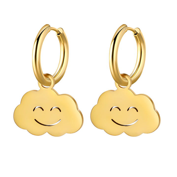 Cut Titanium Steel Cute Sweet Face Cloud Earrings