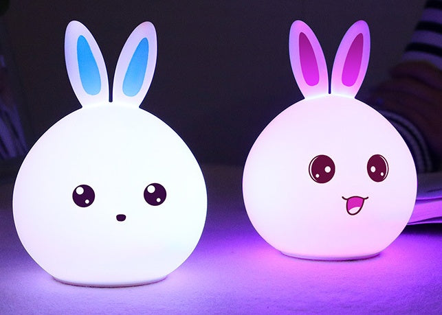 Cute Night Night Animal Animal Iepure Lămpi de noapte Touch Senzor Silicon LED -uri Lumini colorate