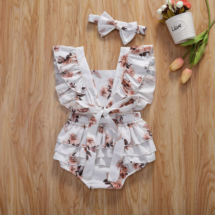 Girls' one-piece floral triangle romper romper