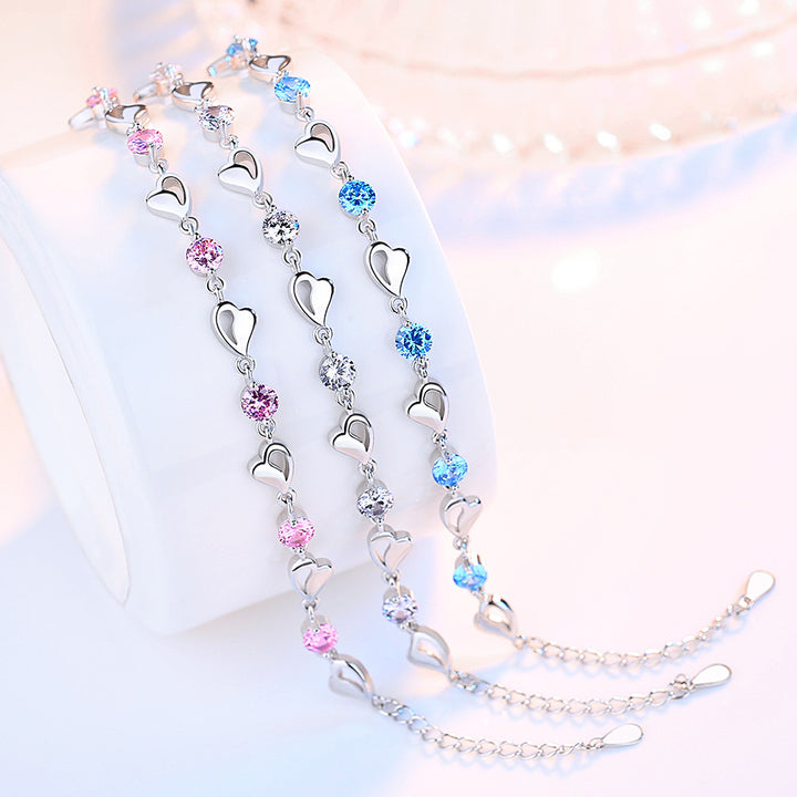 Women's Fashion Hollowed-out Heart-shaped Silver-plated Bracelet