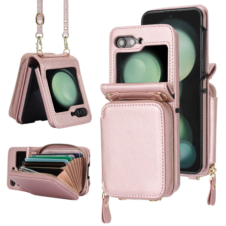 Suitable For ZFlip6 Litchi Pattern Foldable Screen Phone Case Wallet