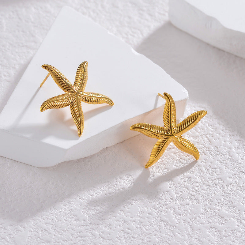 Ladies New 18K Gold Starfish Earrings