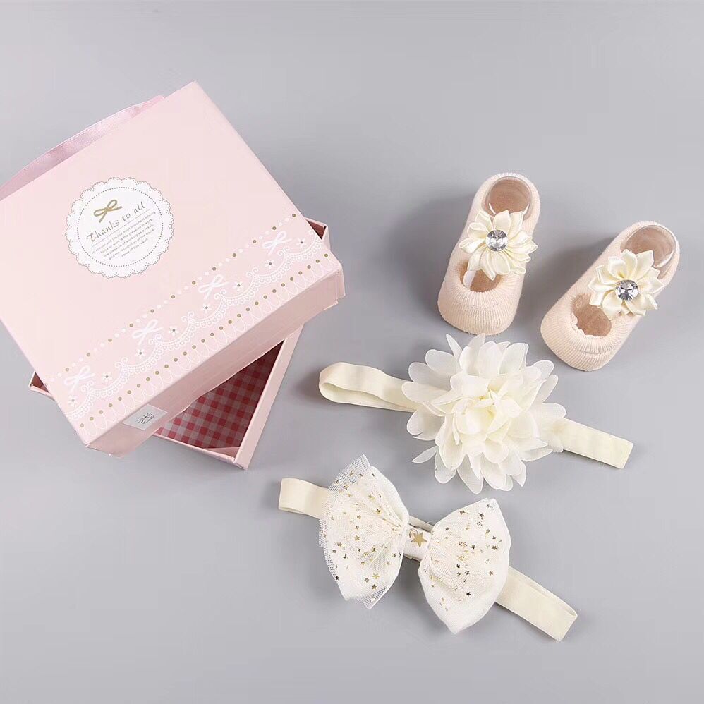 New baby hair accessories socks and shoes set box