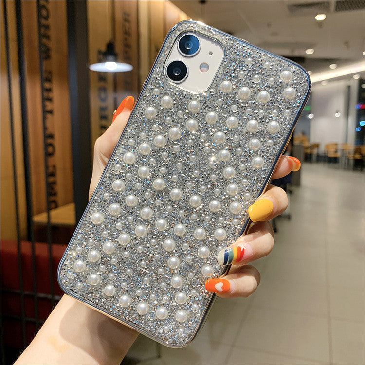 Compatible with Apple , Pearl Rhinestone Electroplating Phone Case