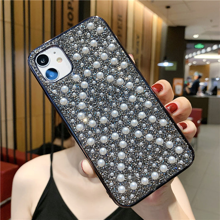 Compatible with Apple , Pearl Rhinestone Electroplating Phone Case