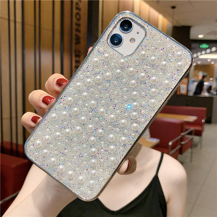 Compatible with Apple , Pearl Rhinestone Electroplating Phone Case