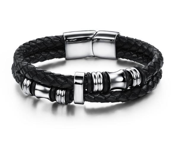 Black Multilayer Leather Bracelet For Men Bangle Jewelry