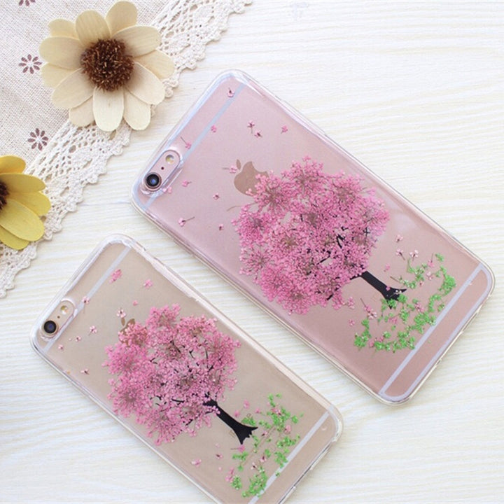 Compatible with Apple , Hanfeng Real Flower Epoxy Phone Case Dry Flower Phone Protective Case For Women