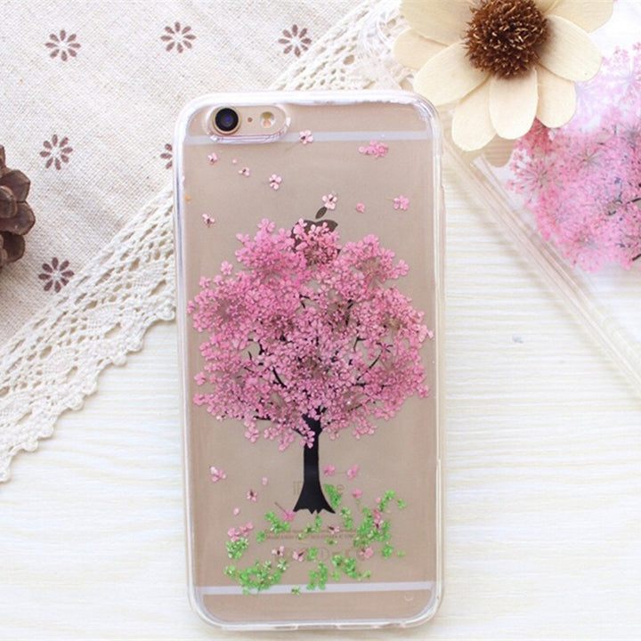 Compatible with Apple , Hanfeng Real Flower Epoxy Phone Case Dry Flower Phone Protective Case For Women