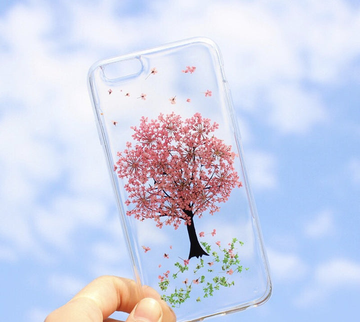 Compatibil cu Apple, Hanfeng Real Flower Epoxy Telefon Carcasă Flori Dry Flower Telefon pentru femei