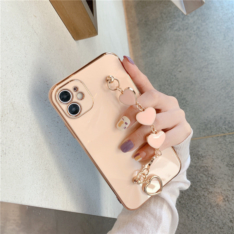 Electroplating Love Heart Bracelet Mobile Phone Case Solid Color All-inclusive Soft