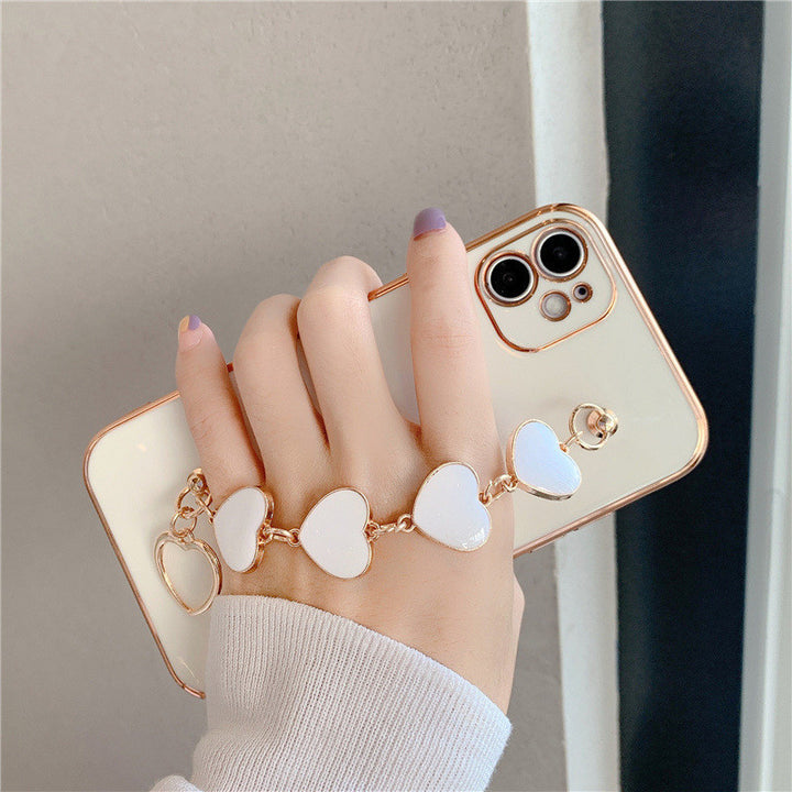 Electroplating Love Heart Bracelet Mobile Phone Case Solid Color All-inclusive Soft