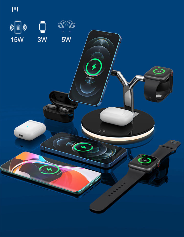 3 în 1 Magnetic Wireless Charger Stand Watch 15W Stație de andocare de încărcare rapidă pentru căști Pro