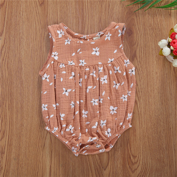 Cotton Linen Romper Baby Girls Sleeveless Floral