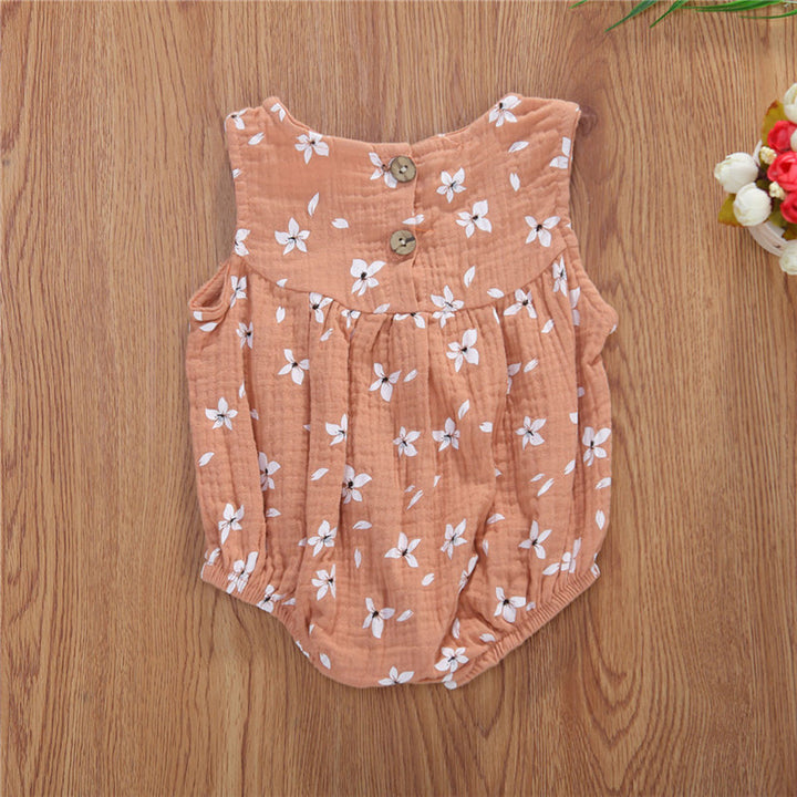 Cotton Linen Romper Baby Girls Sleeveless Floral