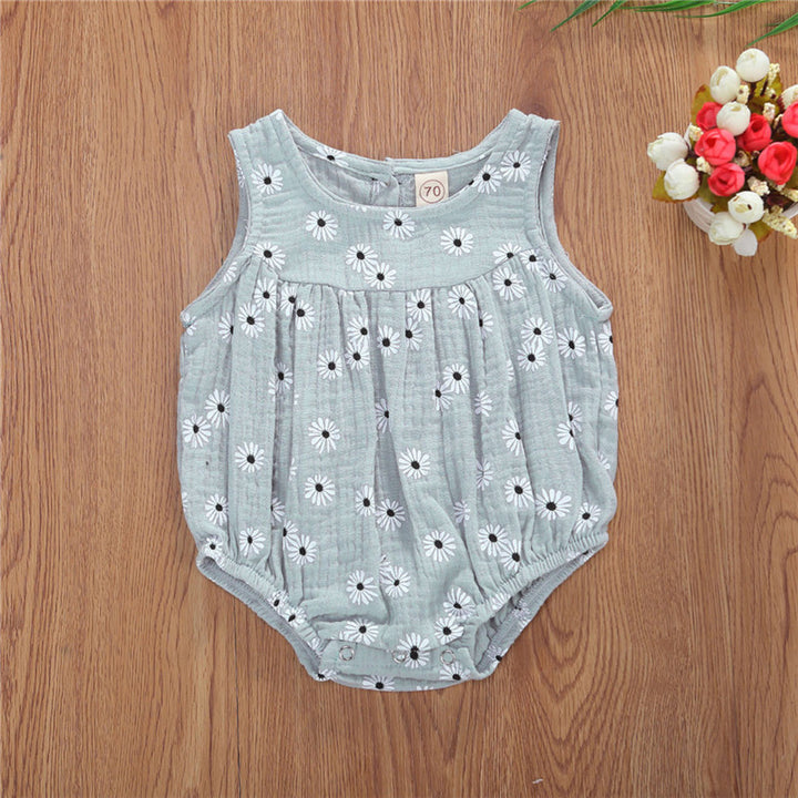 Cotton Linen Romper Baby Girls Sleeveless Floral