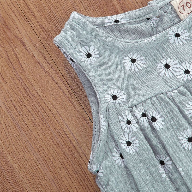 Cotton Linen Romper Baby Girls Sleeveless Floral