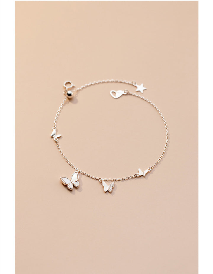 Mloveacc Shell Butterfly Handmade Charm Bracelets Girls Rose Gold Gifts For Women 925 Sterling Silver Jewelry Female Chain