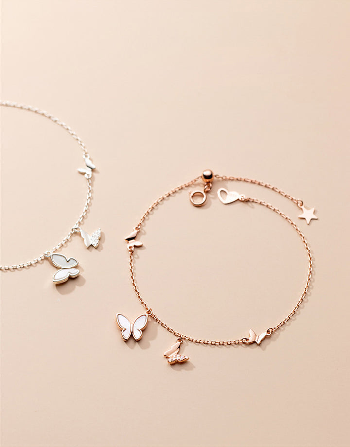 Mloveacc Shell Butterfly Handmade Charm Bracelets Girls Rose Gold Gifts For Women 925 Sterling Silver Jewelry Female Chain