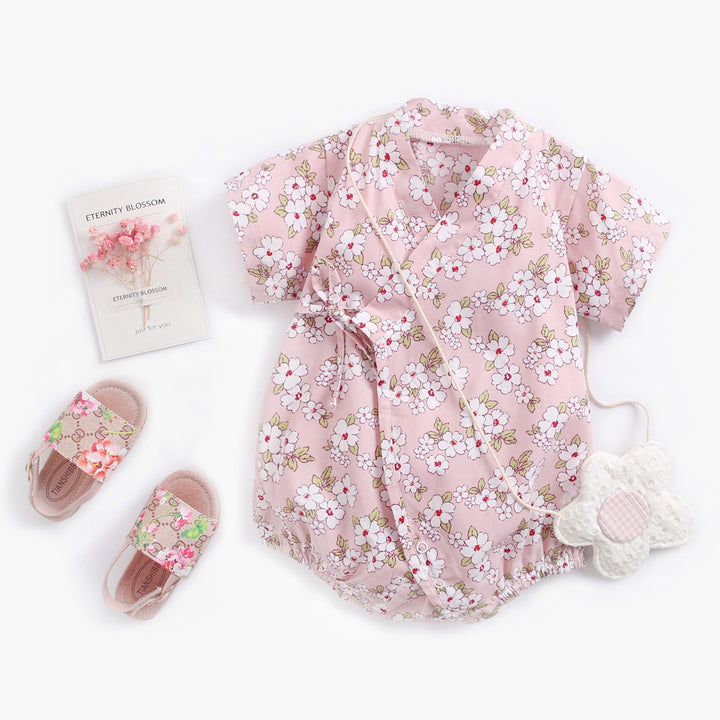 Baby Clothes Summer Baby Onesies Floral Strapping Retro Japanese Yukata Bag Fart Clothes