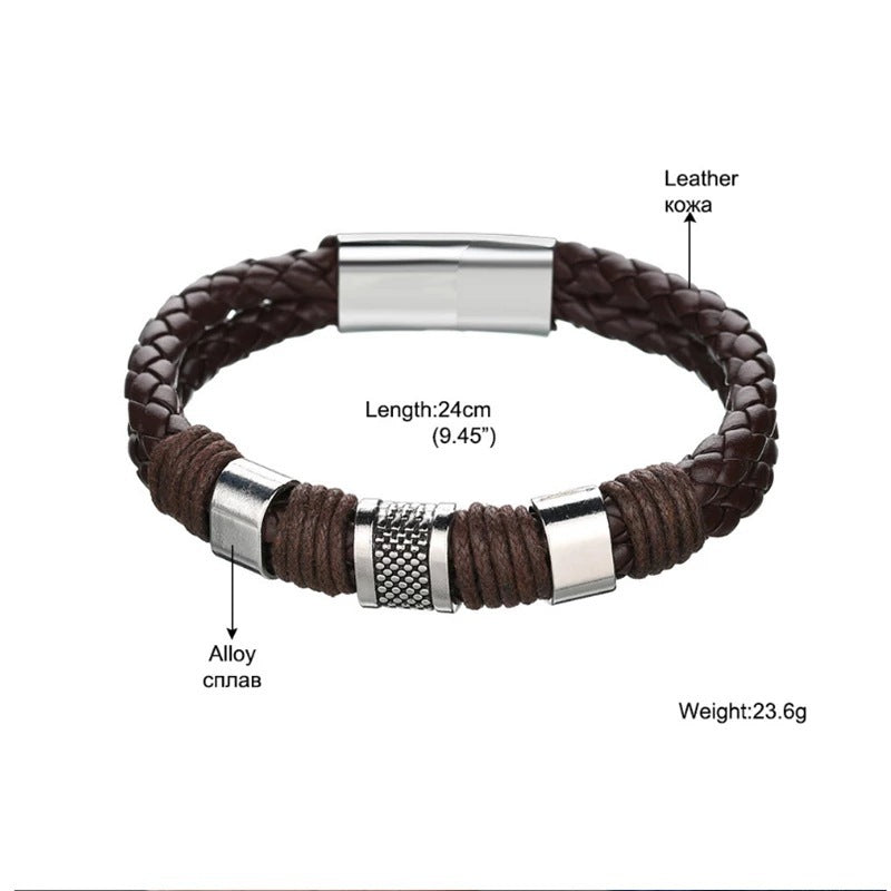 Fashion Black Brown Weave Leather braided Genuine Men Bracelet Male Bangles Dropshipping