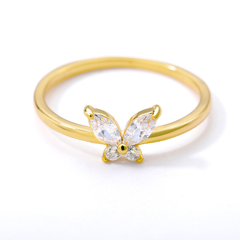 Charm Butterfly Ring For Women Crystal Zircon Rings Gold Silver