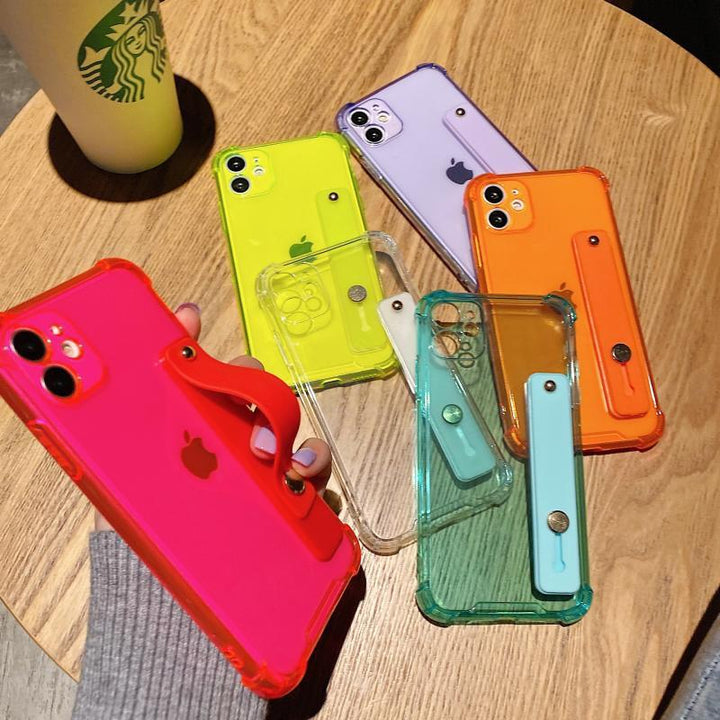 Four Corners Anti-fall Fluorescent Color TPU Bracket Wrist Strap Phone Case