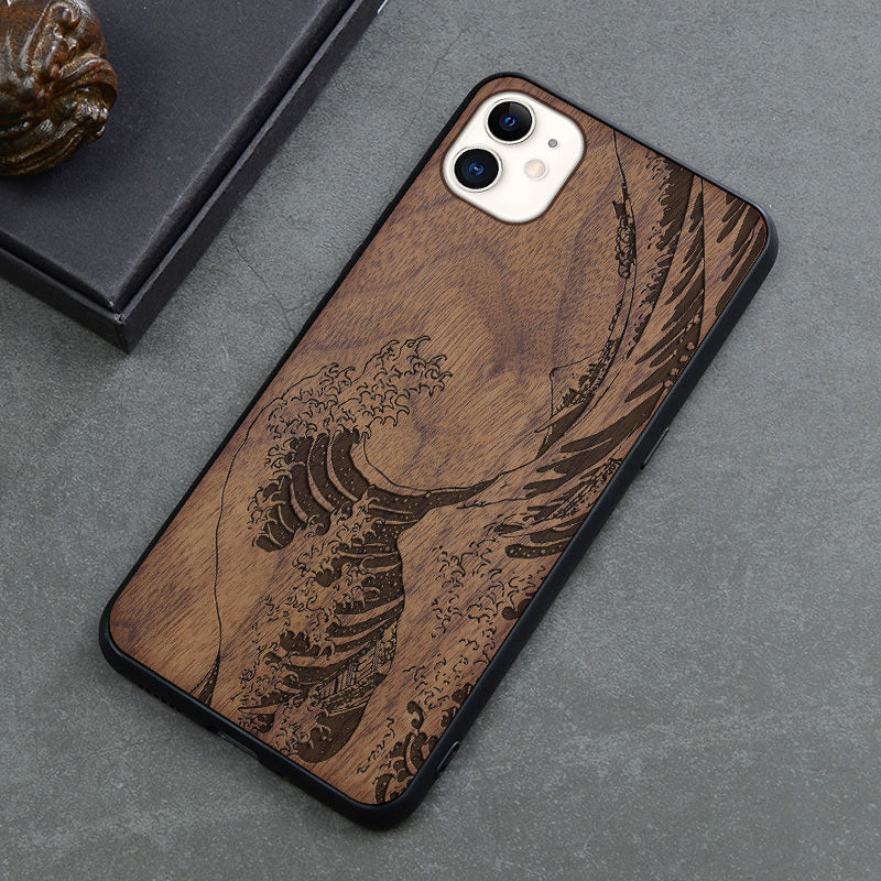 New Product Max Wooden Mobile Phone Case Retro Apple 12mini Anti-fall Protective Cover Creative Application