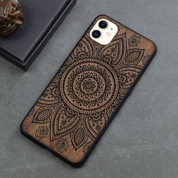 New Product Max Wooden Mobile Phone Case Retro Apple 12mini Anti-fall Protective Cover Creative Application