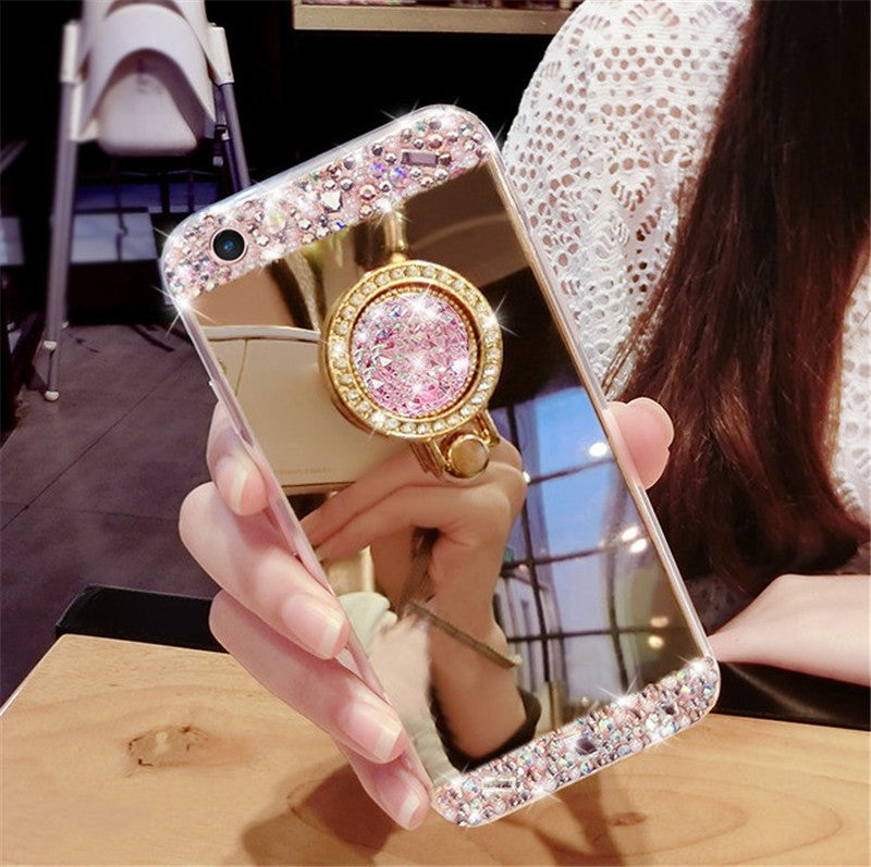 Mobile Phone Shell Ring Buckle Bracket Frame Rhinestone Mirror Soft Tide