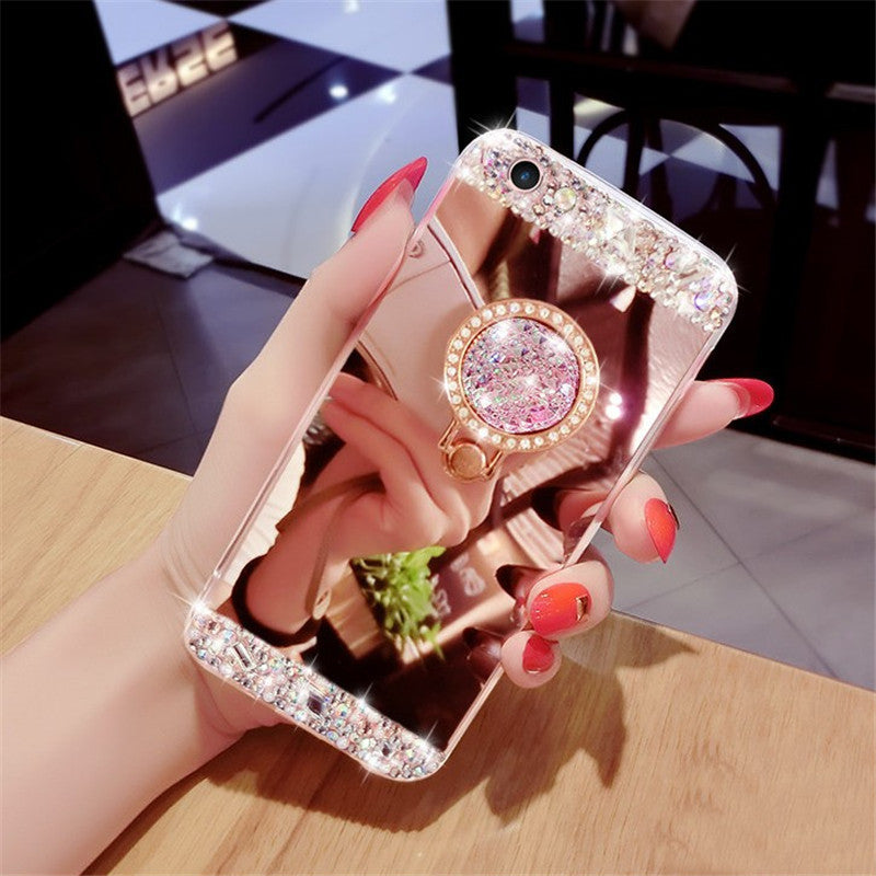 Mobile Phone Shell Ring Buckle Bracket Frame Rhinestone Mirror Soft Tide