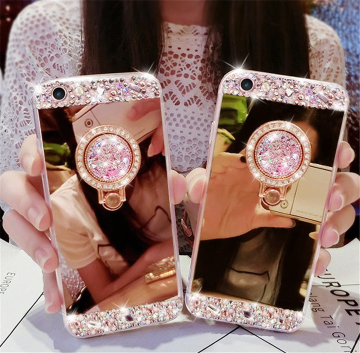 Mobile Phone Shell Ring Buckle Bracket Frame Rhinestone Mirror Soft Tide