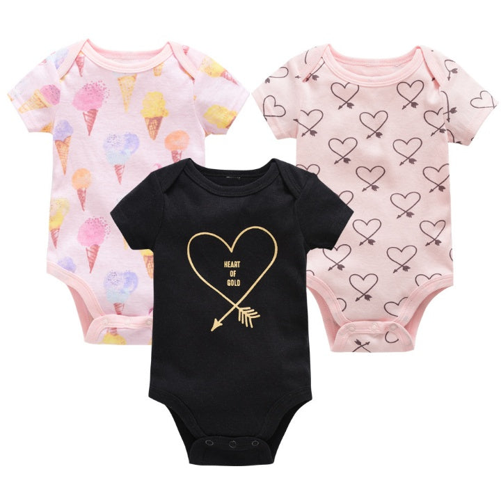 Baby onesies three-piece suit new cotton short-sleeved sweater baby clothes clothes