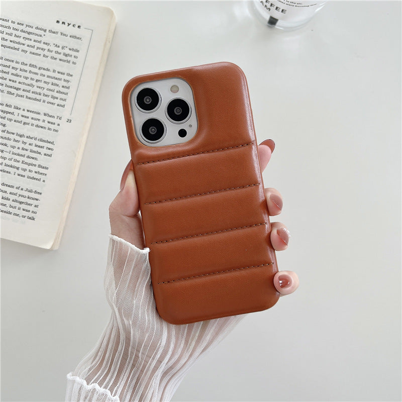 Instagram Leather Down Jacket Phone Case In Simple Solid Color