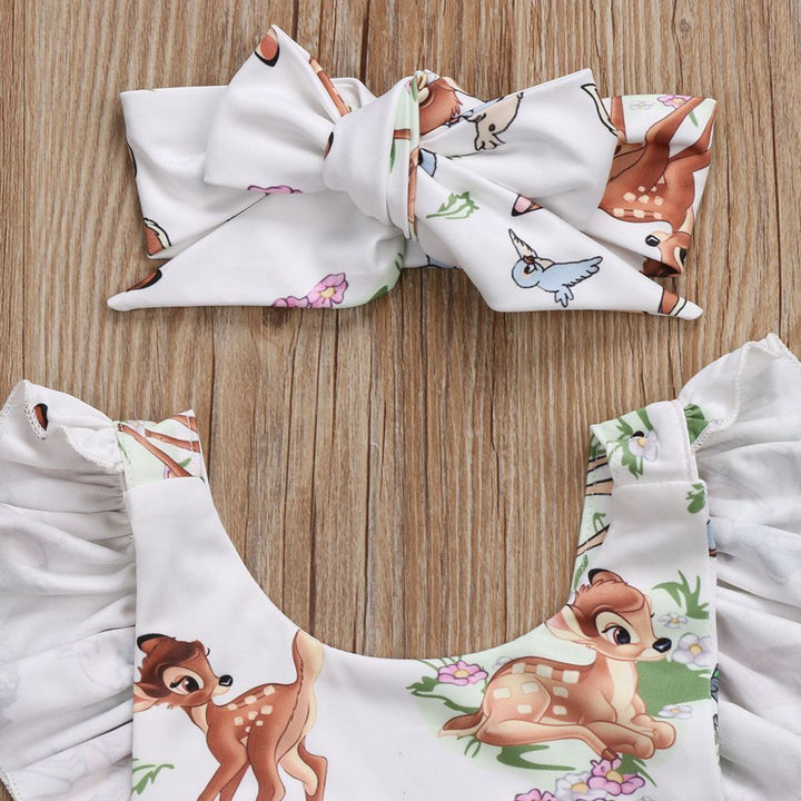 Foreign trade summer infant girl cartoon deer ha suit bow headwear two-piece