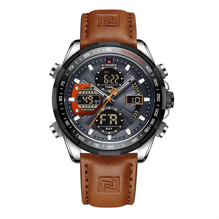 Men's Waterproof Sports Leather Strap Electronic Multi-function Watch