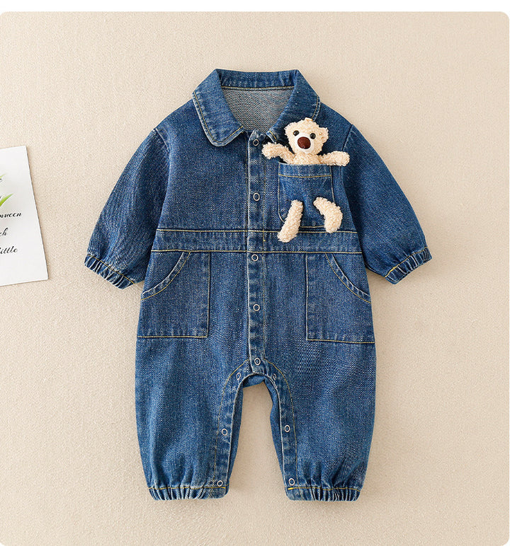 Baby Handsome Denim Jumpsuit Spring Festival Western Style Baby Boy