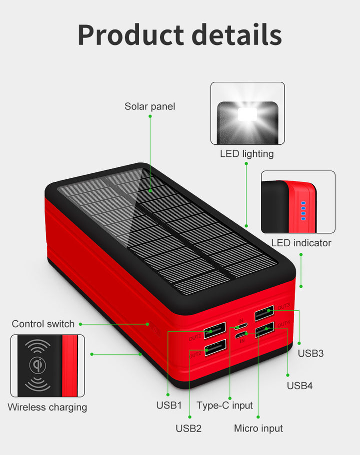 Large Capacity Solar Wireless Power Bank