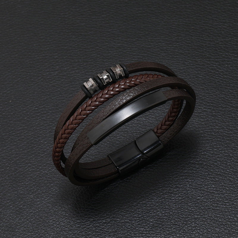 Iron Button Multilayer Leather Bracelet