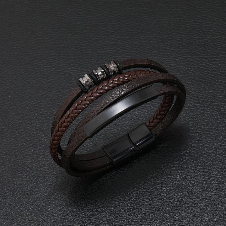 Iron Button Multilayer Leather Bracelet