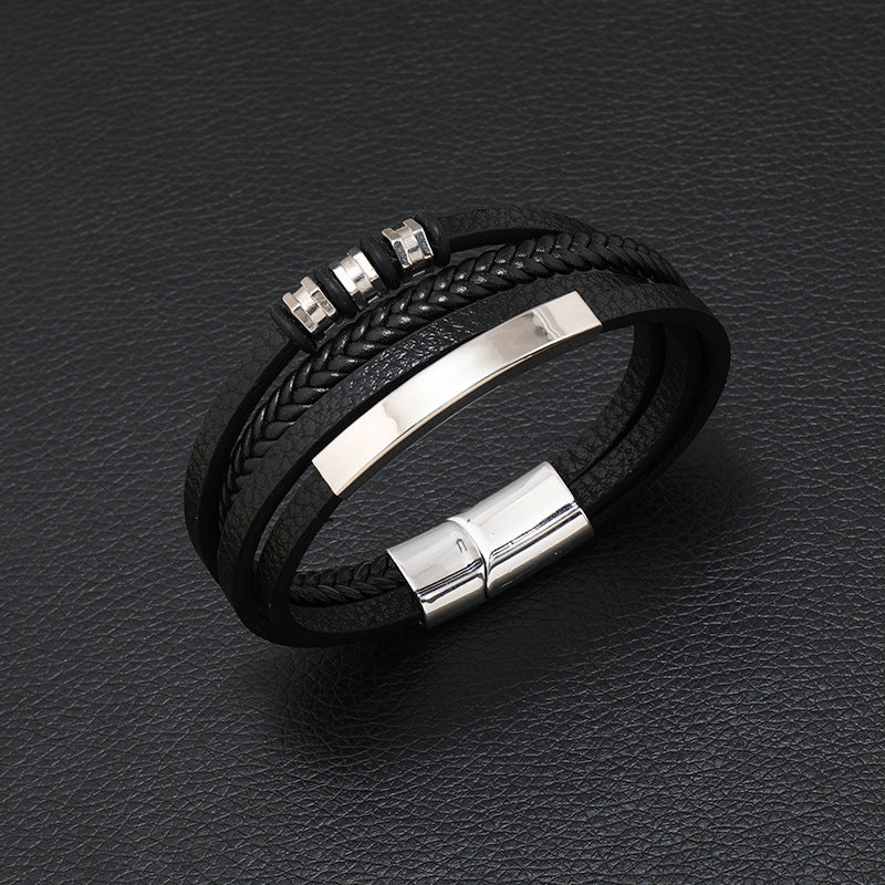 Iron Button Multilayer Leather Bracelet