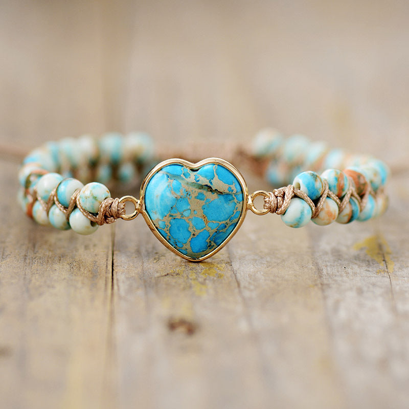 Emperor Stone Heart Shaped Double Layer Hand Weaving Bracelet