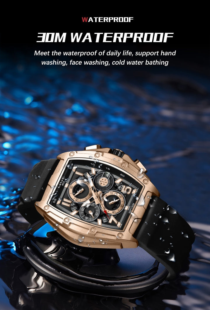 Men's Multi-functional Waterproof Calendar Sports Wine Barrel Curved Mirror Hollow Watch